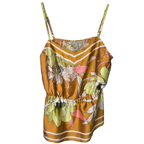 Cottagecore Ryegrass Floral Mustard Strappy Babydoll Blouse M - Picture 1 of 4